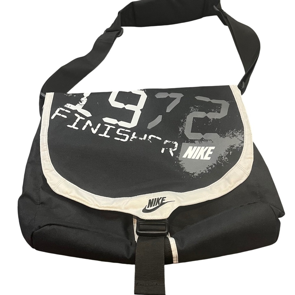Y2K Nike Messenger Bag Unisex‎ Black White 1972 Finisher Graphic Crossbody Bag